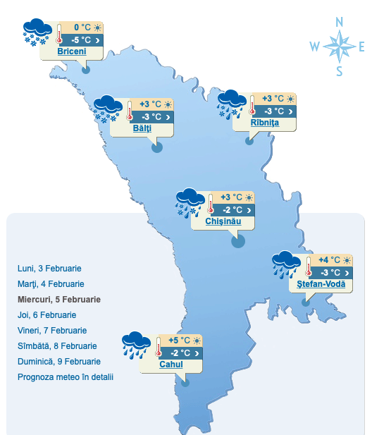 Meteo în Moldova temperaturi scăzute, ploi și zăpadă